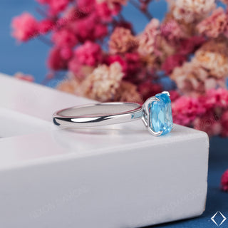 Elongated Cushion Cut Sky Blue Aquamarine Gemstone Solitaire Engagement Ring