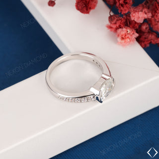 10K White Gold Oval Cut Moissanite Half Bezel Set Engagement Ring