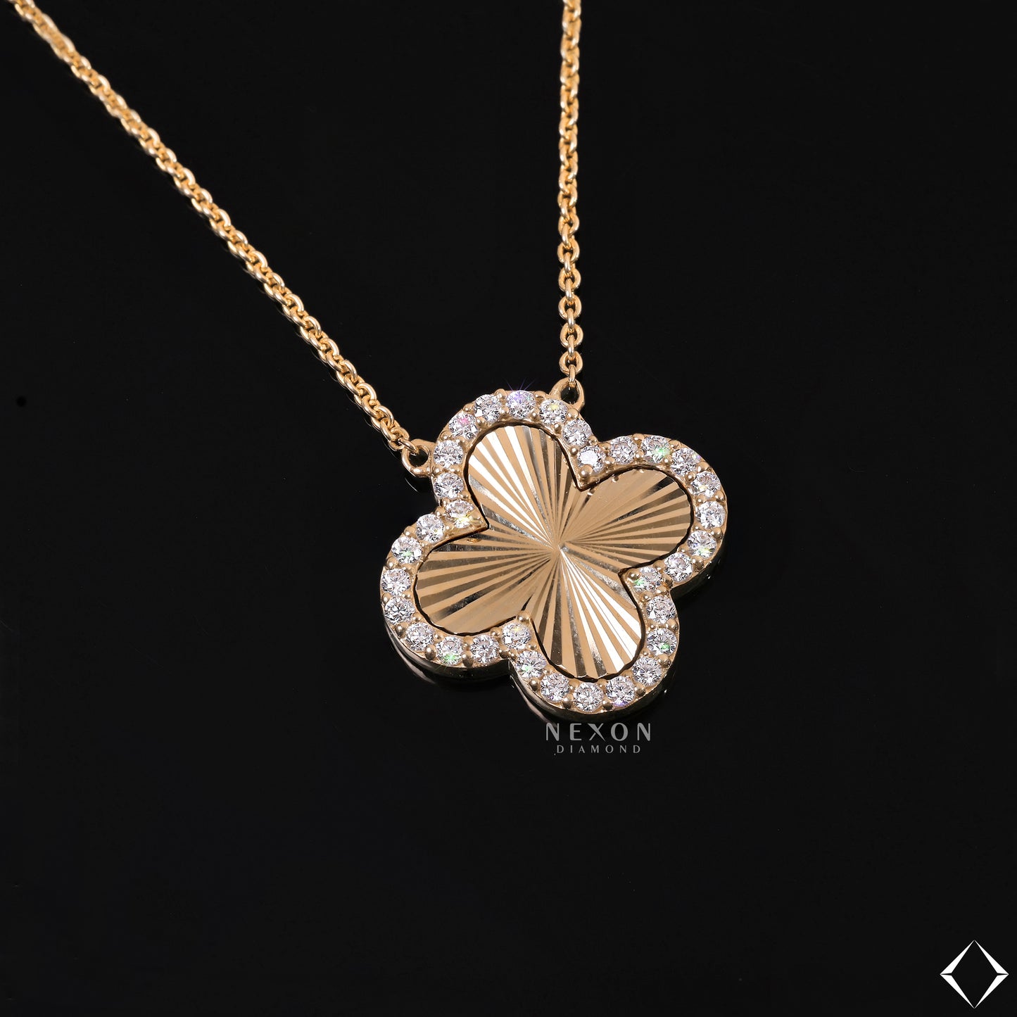 14K Gold Floral Pendant Necklace Round Cut Lab Diamond Charm Necklace Minimalist Floral Pendant Delicate Necklace For Women Gift for Her