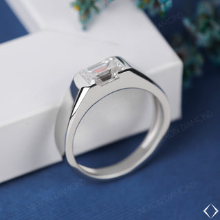 Elegant Emerald Cut Lab Grown Diamond Signet East West Unisex Solitaire Ring
