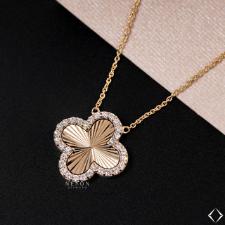 14K Gold Floral Pendant Necklace Round Cut Lab Diamond Charm Necklace Minimalist Floral Pendant Delicate Necklace For Women Gift for Her