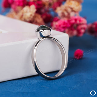 Moss Agate Gemstone Bezel Set One Diamond Solitaire Unique Proposal Ring