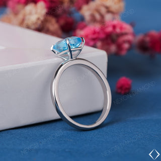 Elongated Cushion Cut Sky Blue Aquamarine Gemstone Solitaire Engagement Ring