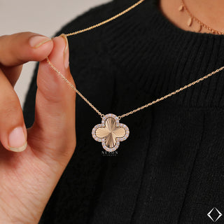 14K Gold Floral Pendant Necklace Round Cut Lab Diamond Charm Necklace Minimalist Floral Pendant Delicate Necklace For Women Gift for Her