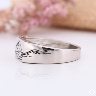 Sterling Silver Mountain Lover Ring, Mountain Engraving Ring, Men's Outdoors Ring Unisex Personalized Jewelry Silver Gothic Initial Ring