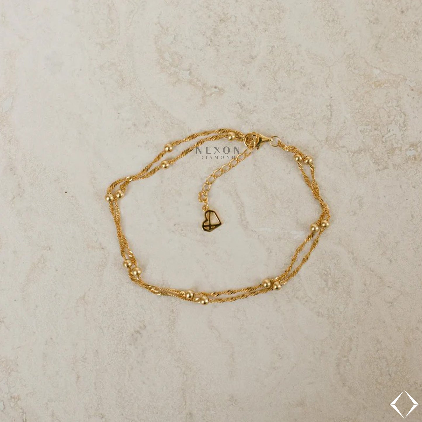 Duo Bead Chain Layered Delicate Gold Layering Bracelet Gift for Her