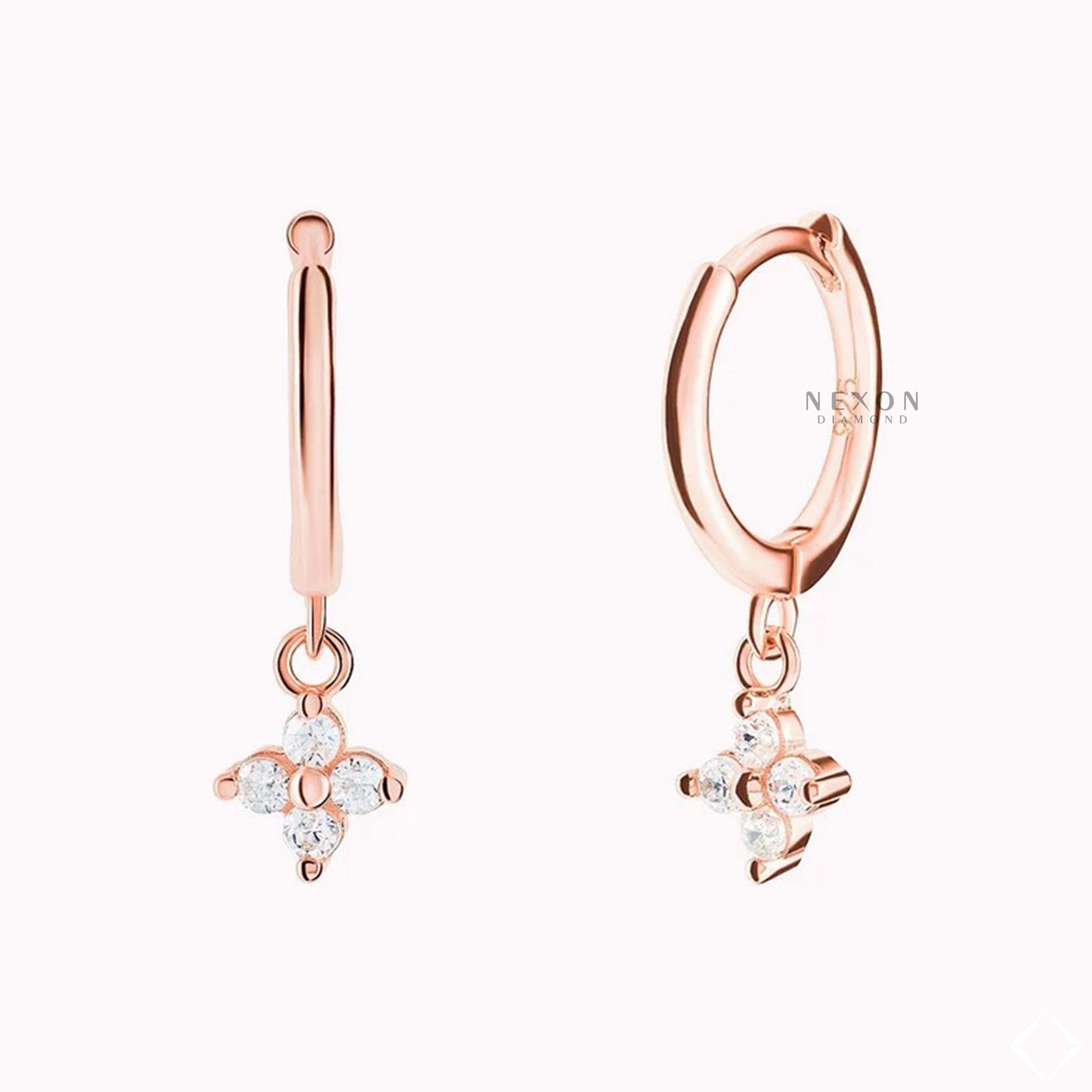 Dainty Flower Shaped Charm Huggie Hoop Dangle flower Earrings Gift for Her Minimalist Jewelry