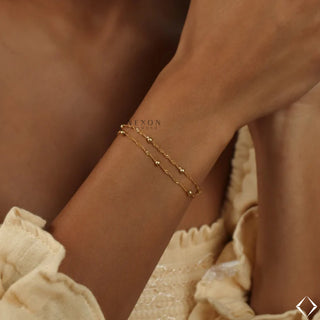 Duo Bead Chain Layered Delicate Gold Layering Bracelet Gift for Her