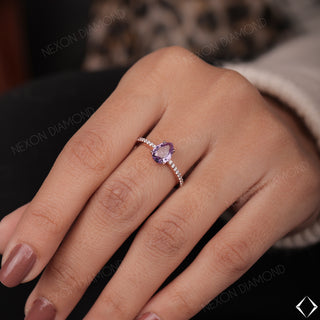 18K Solid Rose Gold Pear Cut Amethyst Gemstone Half Eternity Engagement Ring